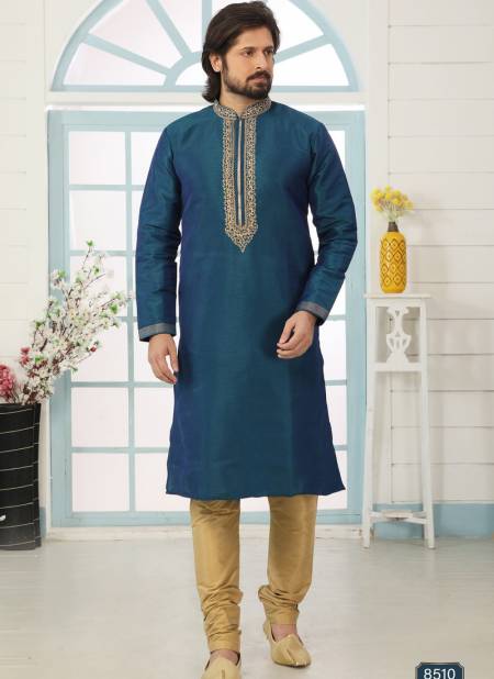 Teal Blue Designer Fancy Party And Function Wear Traditional Art Banarasi Silk Kurta Churidar Pajama Redymade Collection 1036-8510